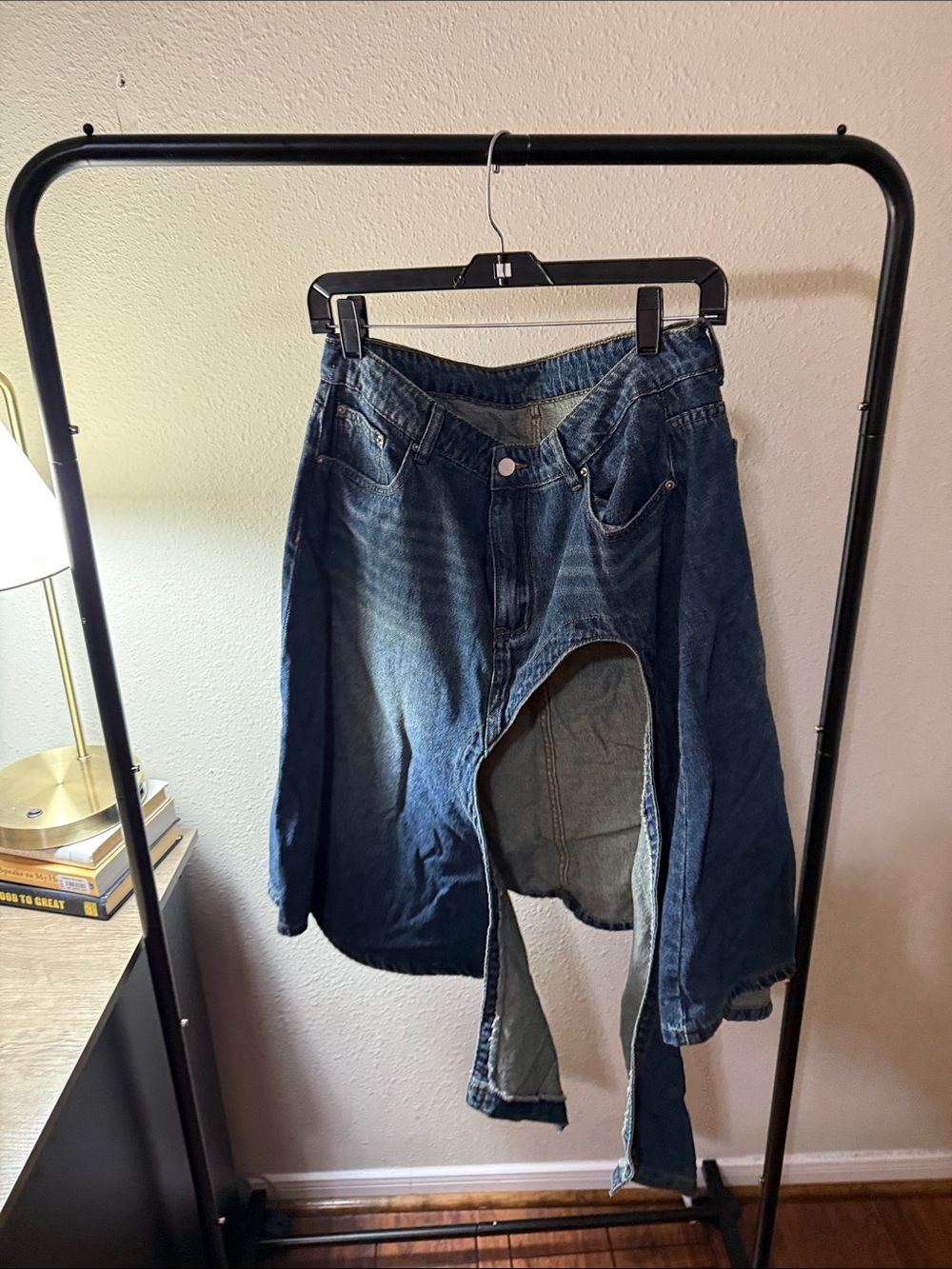SHEIN Dark Blue Asymmetrical Denim Skirt with Front Cutout - Picture 2 of 16